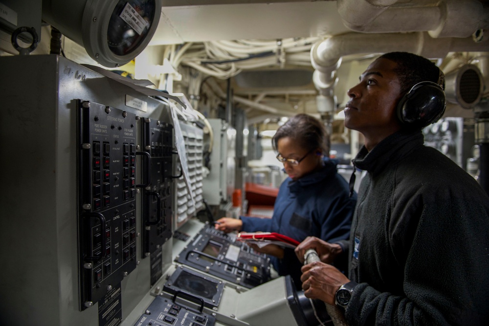 Steering drill aboard USS Carney
