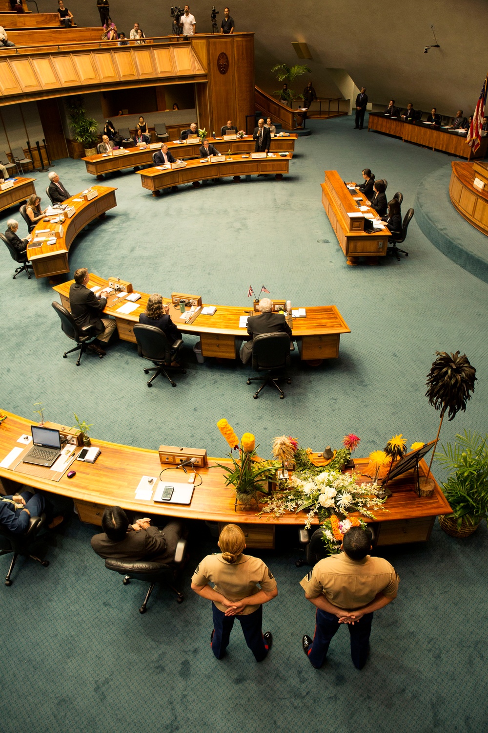 Marines stand in senate, honor veteran