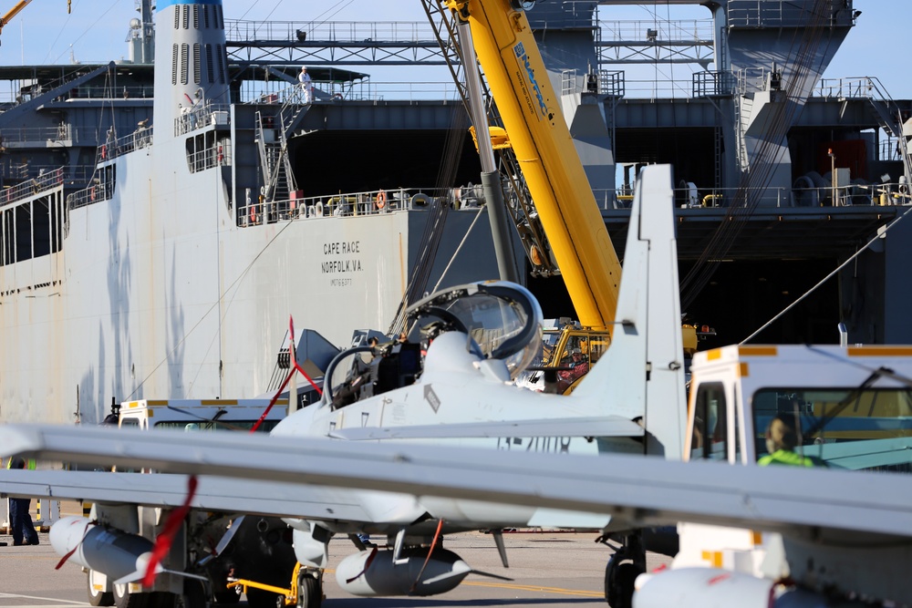 Cape Race loading four A-29 Super Tucano attack/training aircraft