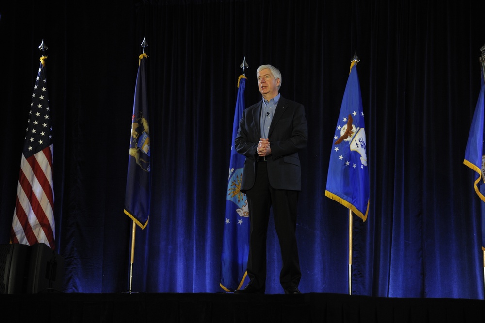 Michigan Gov. Rick Snyder formally welcomes home the Airmen of the 127th Wing