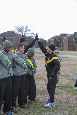 CSM Kelley talks to his soldiers before leaving Iraq