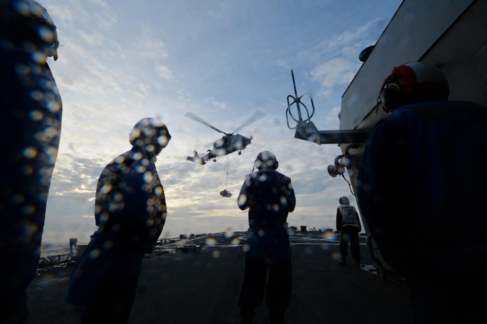 Deck landing qualifications aboard USS Ross