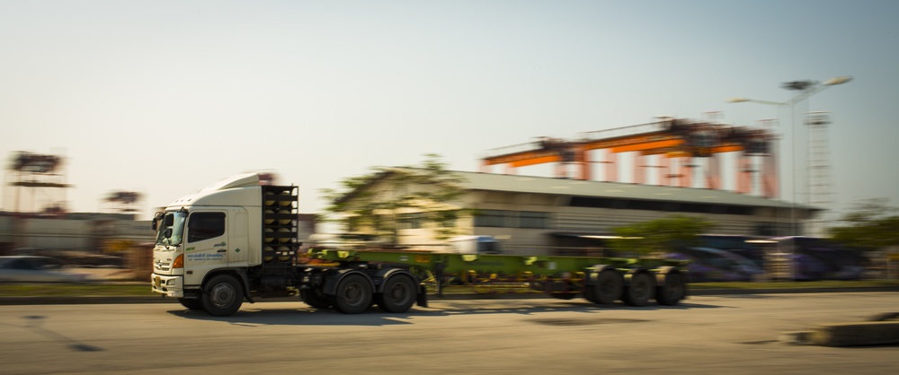 U.S. Service Members Unload Supplies at Laem Chabang International Terminal