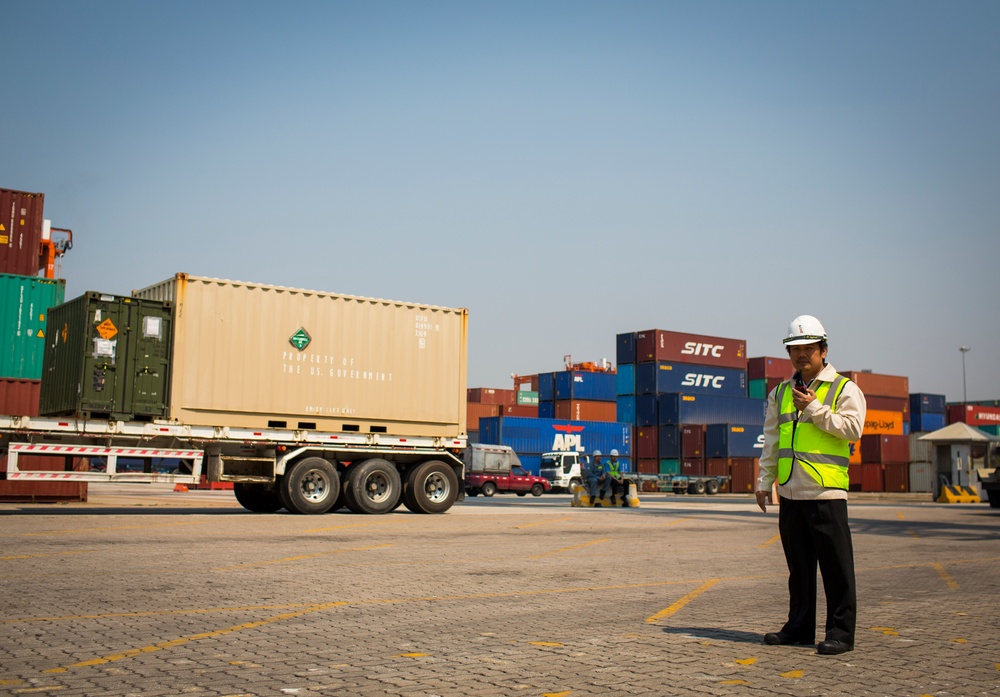 U.S. Service Members Unload Supplies at Laem Chabang International Terminal