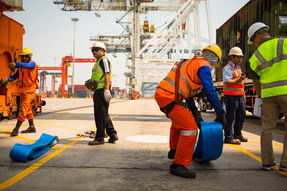 U.S. Service Members Unload Supplies at Laem Chabang International Terminal