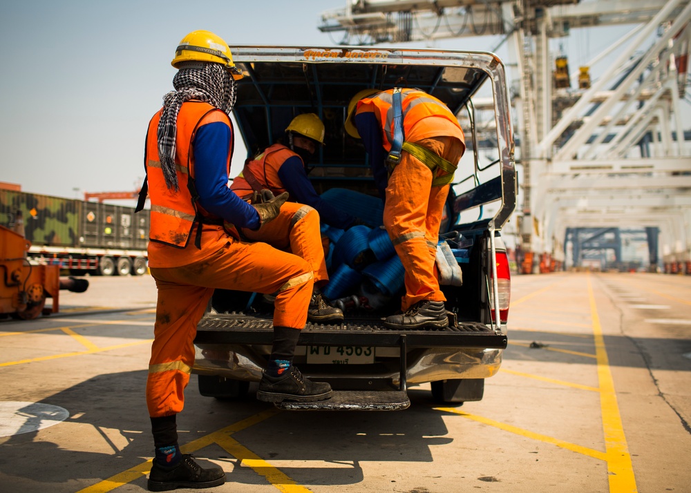 U.S. Service Members Unload Supplies at Laem Chabang International Terminal