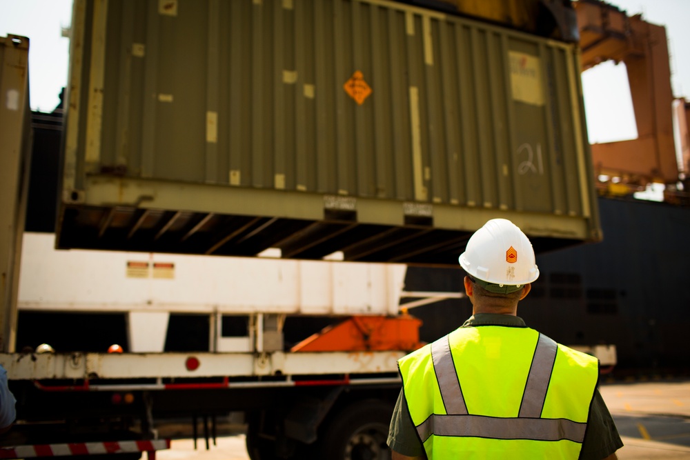 U.S. Service Members Unload Supplies at Laem Chabang International Terminal