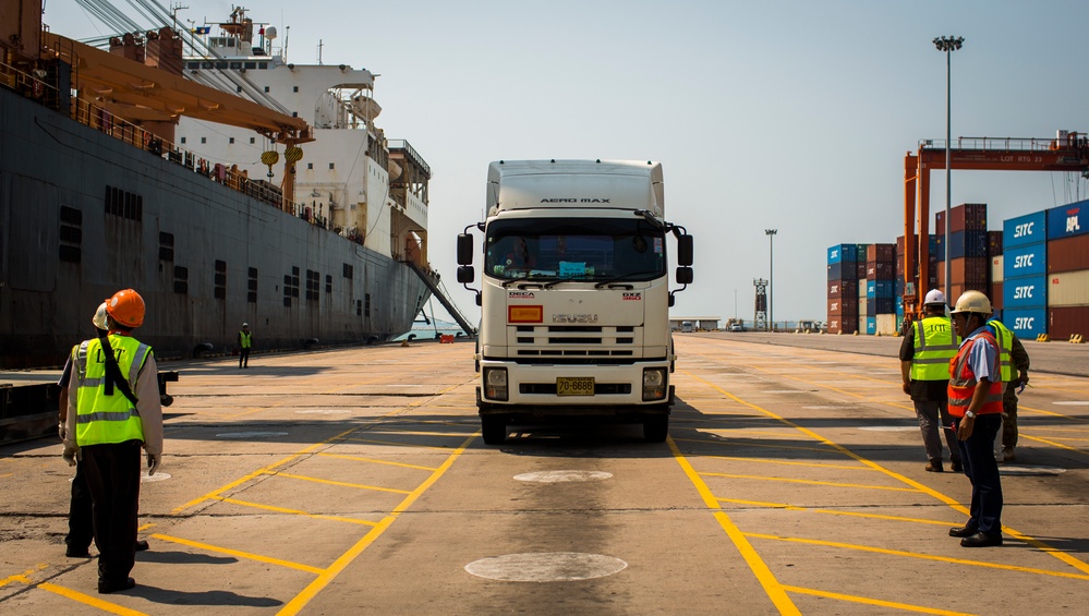 U.S. Service Members Unload Supplies at Laem Chabang International Terminal