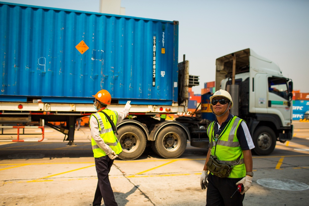 U.S. Service Members Unload Supplies at Laem Chabang International Terminal
