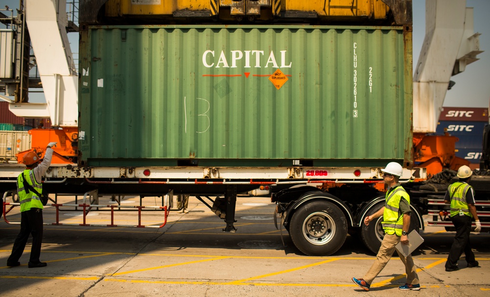 U.S. Service Members Unload Supplies at Laem Chabang International Terminal