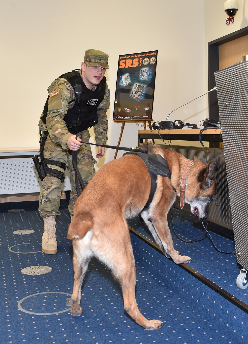Military working dog security sweep at George C. Marshall Center, Germany
