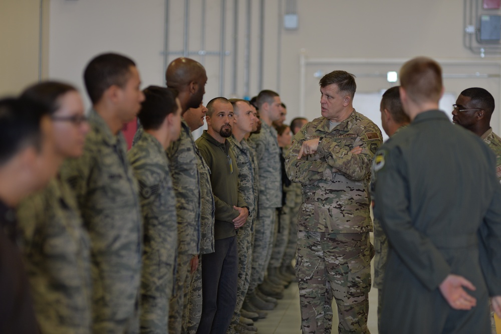 Gen. Gorenc visited Sigonella to talk to Airmen and contractors working with the NATO Alliance Ground Surveillance (AGS) and 324th Expeditionary Reconnaissance Squadron (ERS) during trip around Europe and Africa