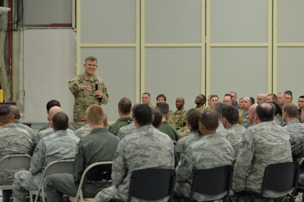 Gen. Gorenc visited Sigonella to talk to Airmen and contractors working with the NATO Alliance Ground Surveillance (AGS) and 324th Expeditionary Reconnaissance Squadron (ERS) during trip around Europe and Africa