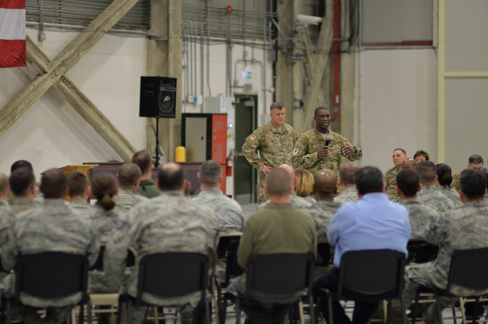 Gen. Gorenc visited Sigonella to talk to Airmen and contractors working with the NATO Alliance Ground Surveillance (AGS) and 324th Expeditionary Reconnaissance Squadron (ERS) during trip around Europe and Africa