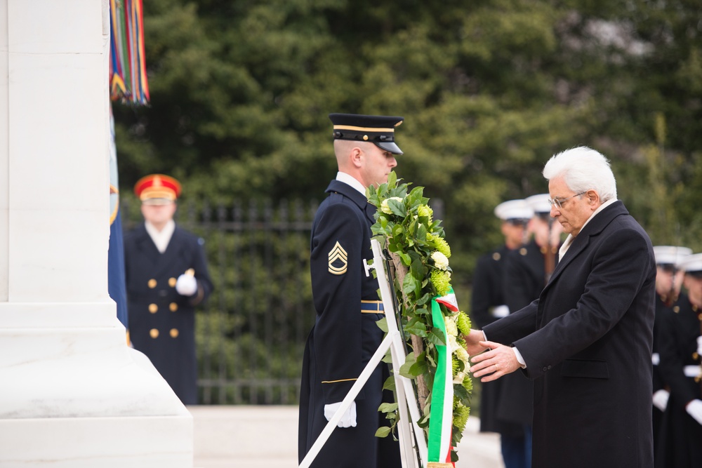 President of Italy lays a wreath at the Tomb of the Unknown Soldier in Arlington National Cemetery
