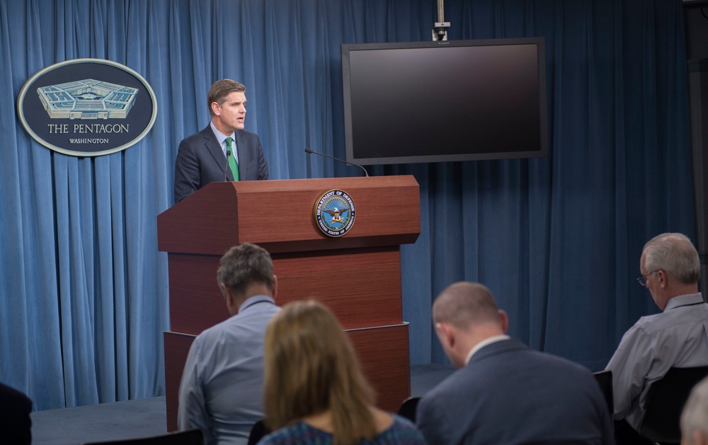 Peter Cook adresses reporters at the Pentagon