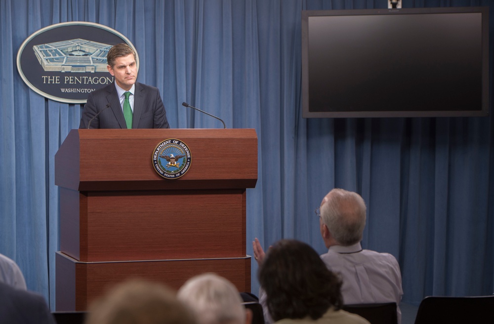 Peter Cook addresses reporters at the Pentagon