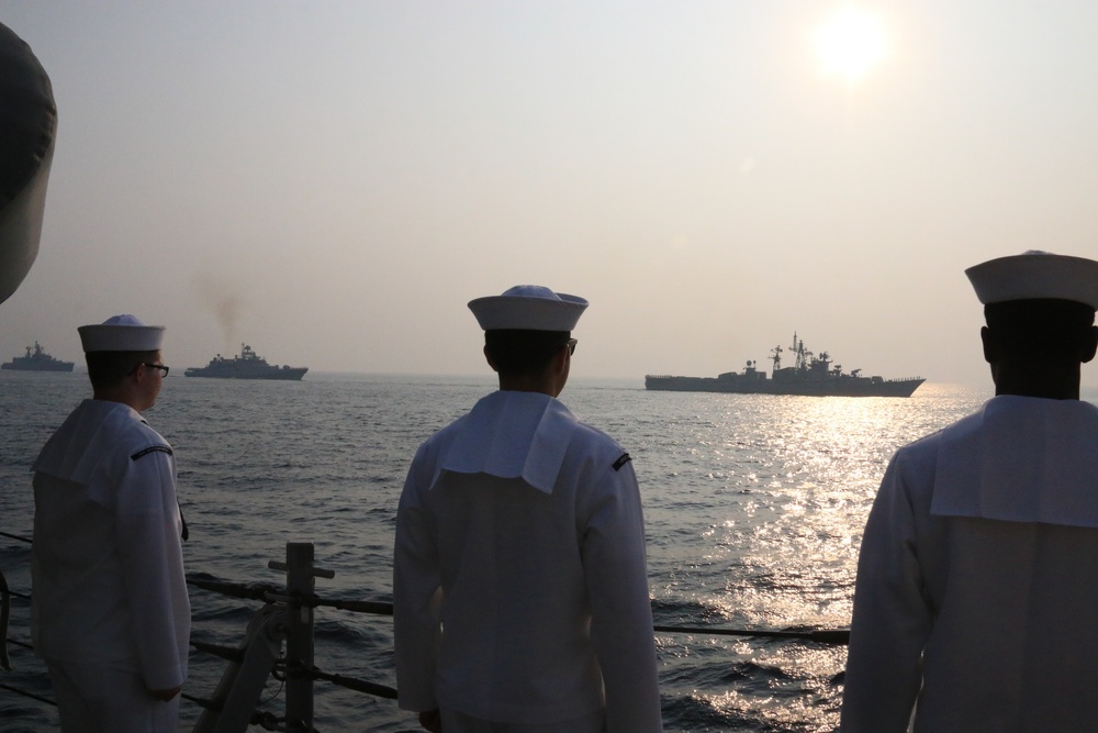 USS McCampbell participates in India's International Fleet Review (IFR) 2016 passing exercise