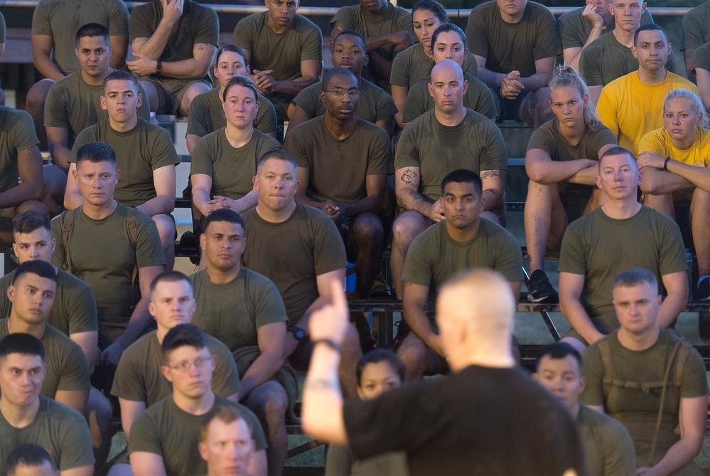 SEAC physical training session with Sailors and Marines