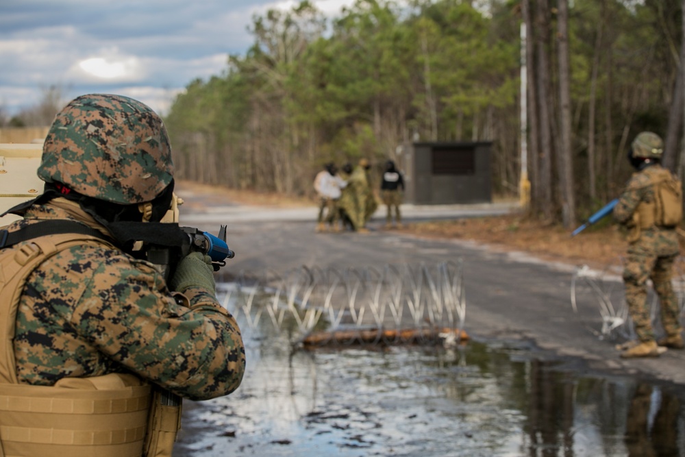 Marines with 2nd LEB conduct policing operations for an upcoming deployment with the 24th MEU