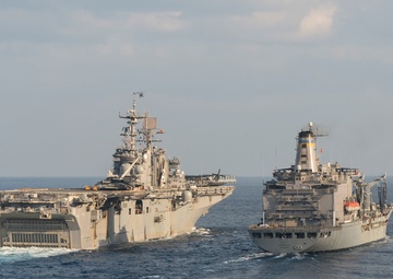 USS Bonhomme Richard preps for replenishment at sea