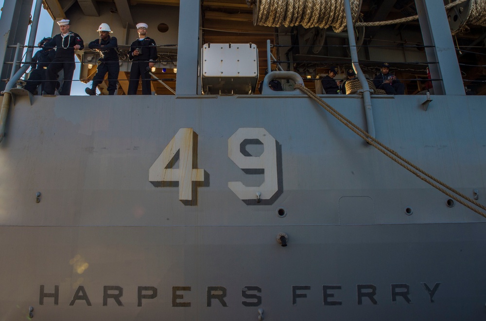 USS Harpers Ferry departs for regularly scheduled deployment