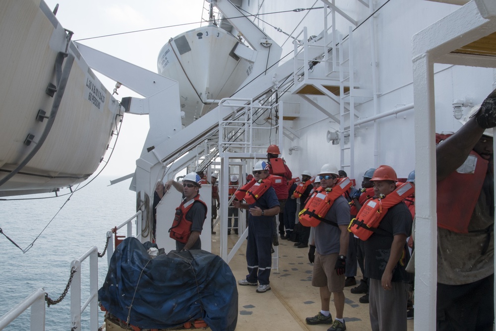 USNS 1st LT Jack Lummus conducts abandon ship drills