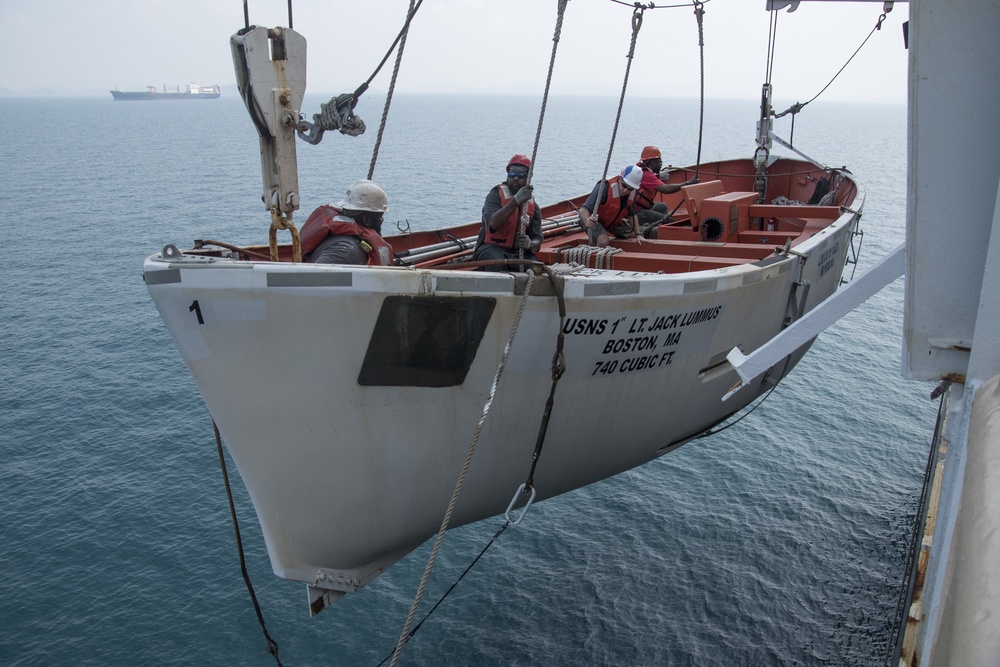 USNS 1st LT Jack Lummus conducts abandon ship drills