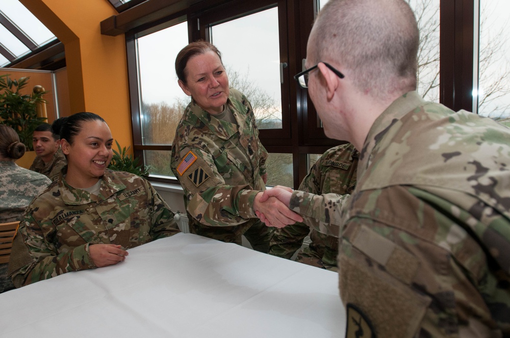 Command Sgt. Maj. Sheryl D. Lyon visits Soldiers at Sembach Kaserne, Germany