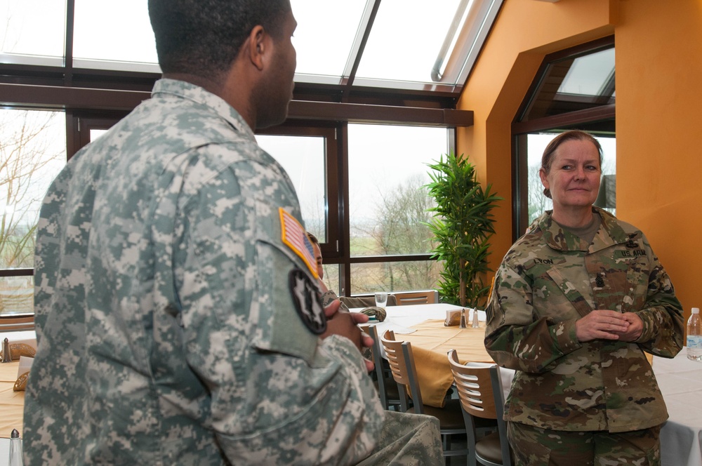 Command Sgt. Maj. Sheryl D. Lyon visits Soldiers at Sembach Kaserne, Germany