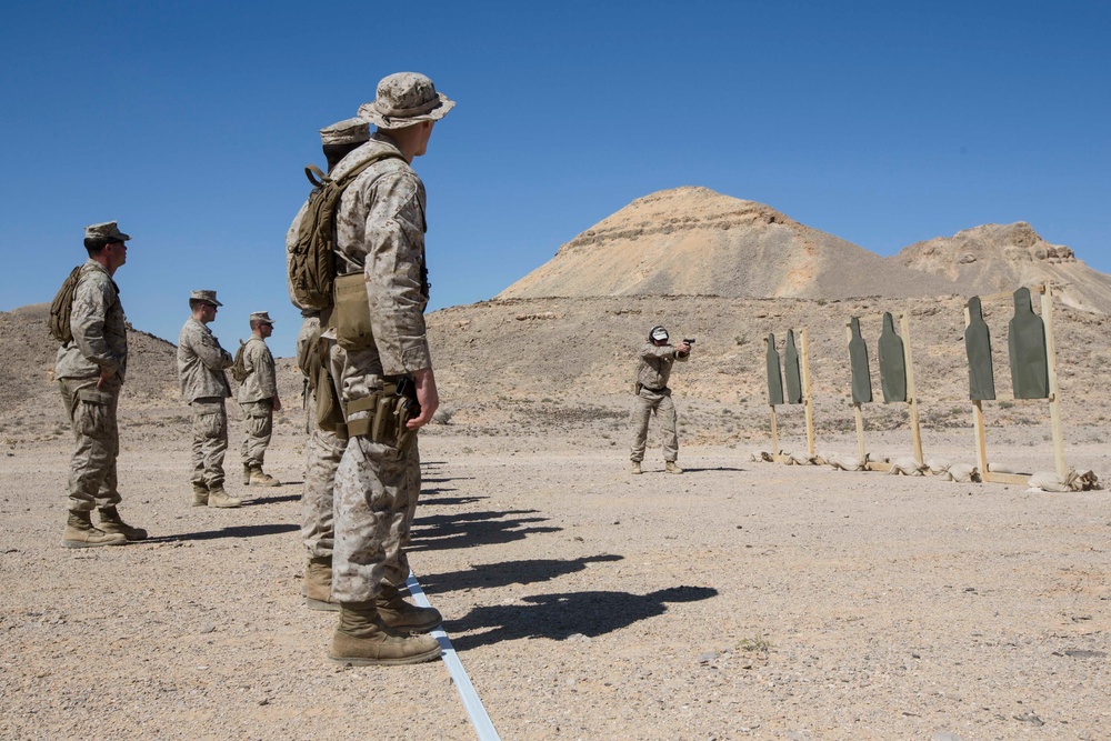 CLB-26 and Law Enforcement Marines conduct pistol range during training exercise