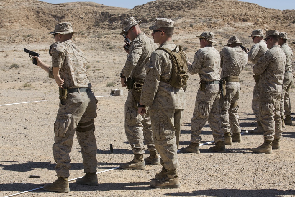 CLB-26 and Law Enforcement Marines conduct pistol range during training exercise