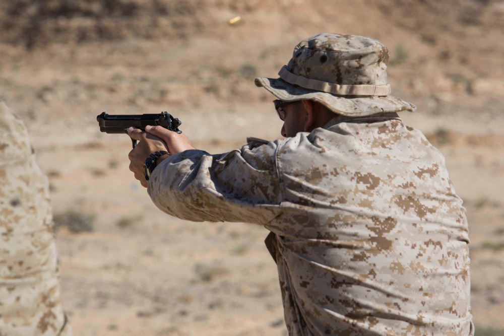 CLB-26 and Law Enforcement Marines conduct pistol range during training exercise