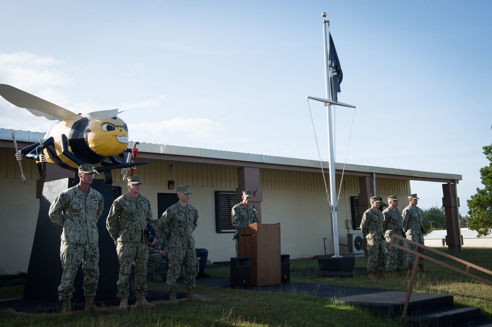 Seabees assigned to NMCB 1 conduct a relief in place and transfer of authority ceremony to NMCB 133 in Guam
