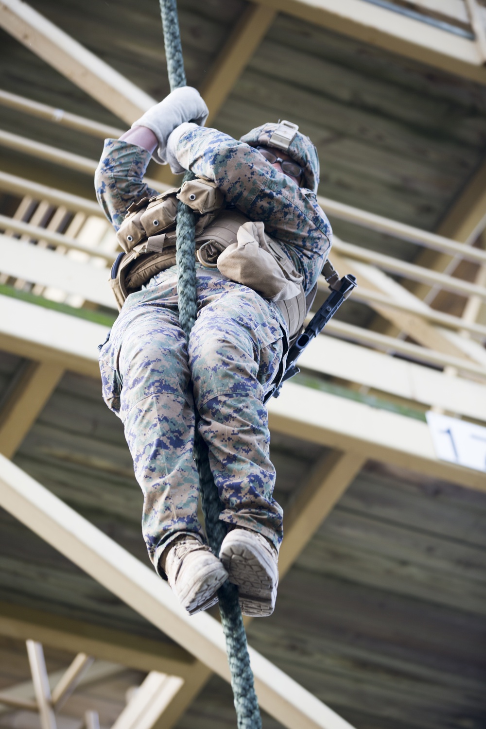 U.S. Marines with Bravo Co. 1/8 practice Fast Rope techniques