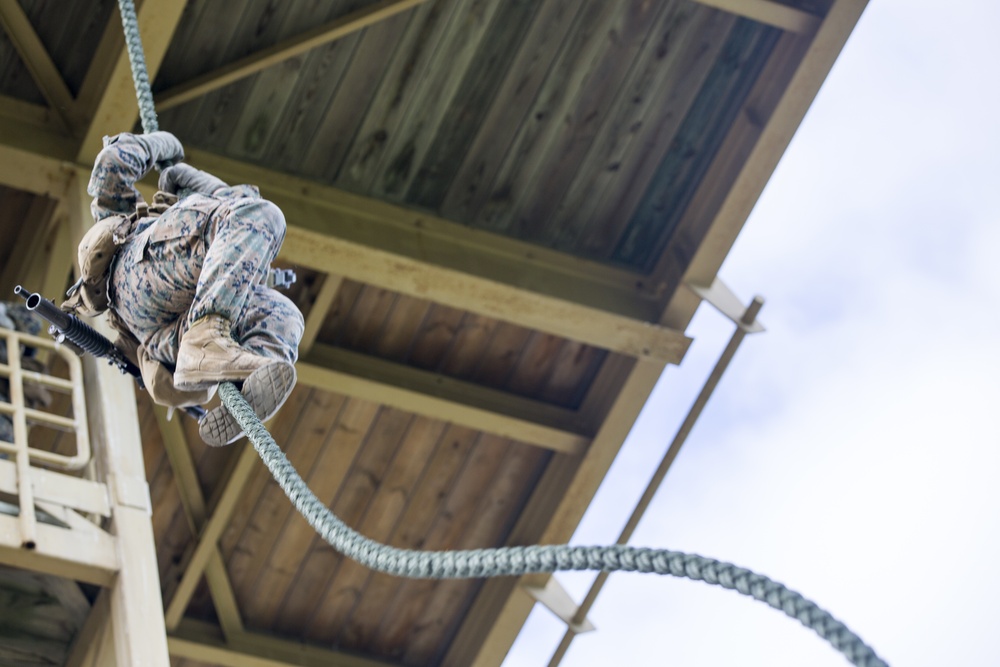 U.S. Marines with Bravo Co. 1/8 practice Fast Rope techniques