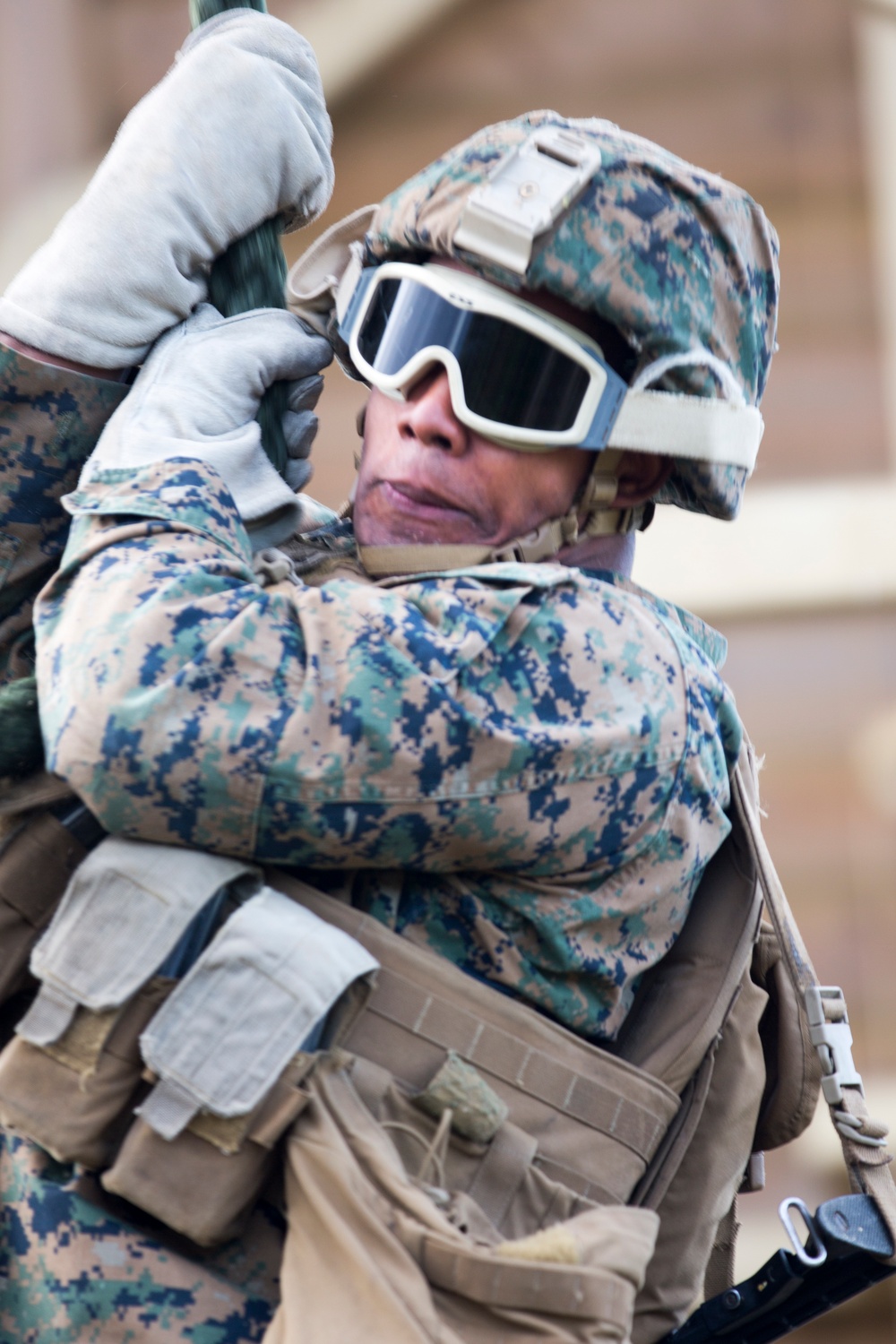 U.S. Marines with Bravo Co. 1/8 practice Fast Rope techniques