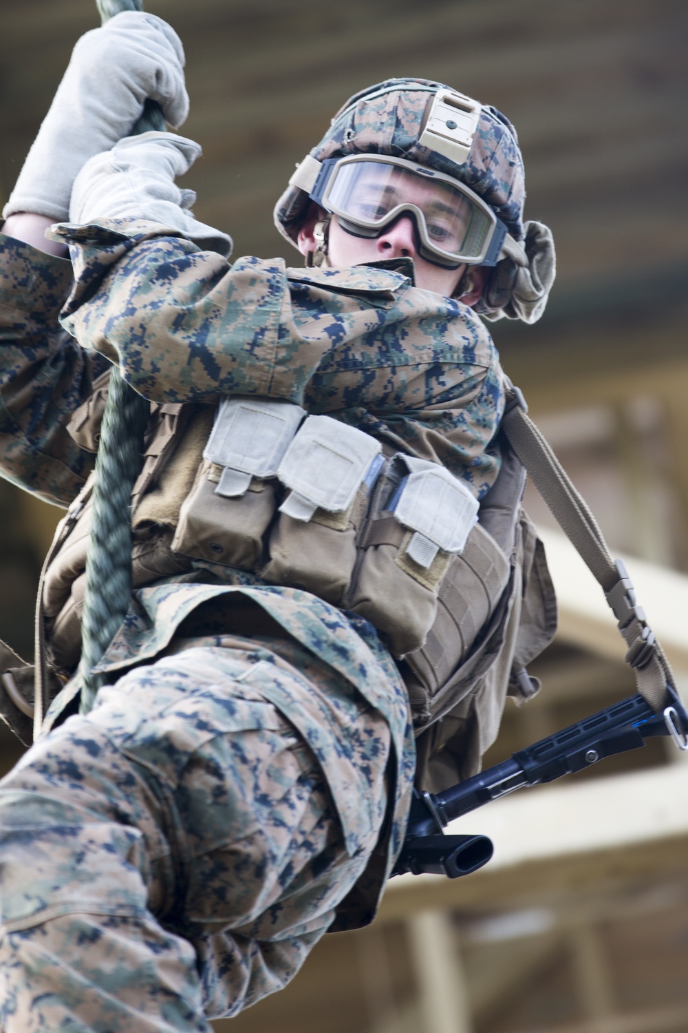 U.S. Marines with Bravo Co. 1/8 practice Fast Rope techniques