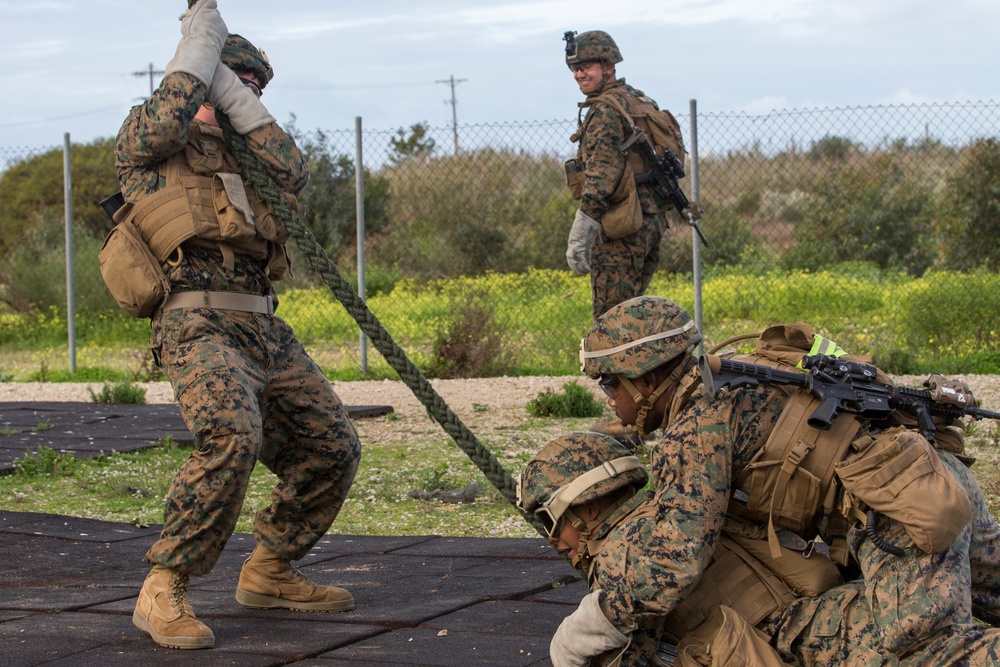 U.S. Marines with Bravo Co. 1/8 practice Fast Rope techniques