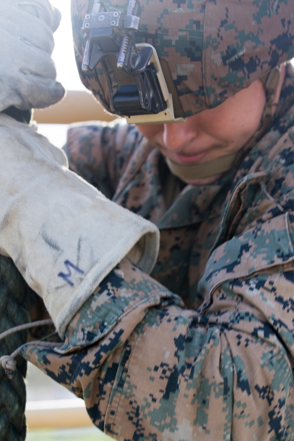 U.S. Marines with Bravo Co. 1/8 practice Fast Rope techniques