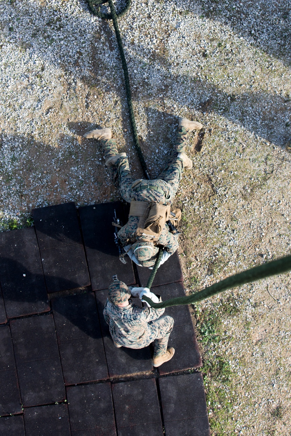 U.S. Marines with Bravo Co. 1/8 practice Fast Rope techniques