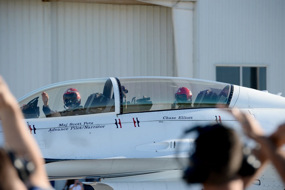 Thunderbirds fly Bill and Chase Elliott