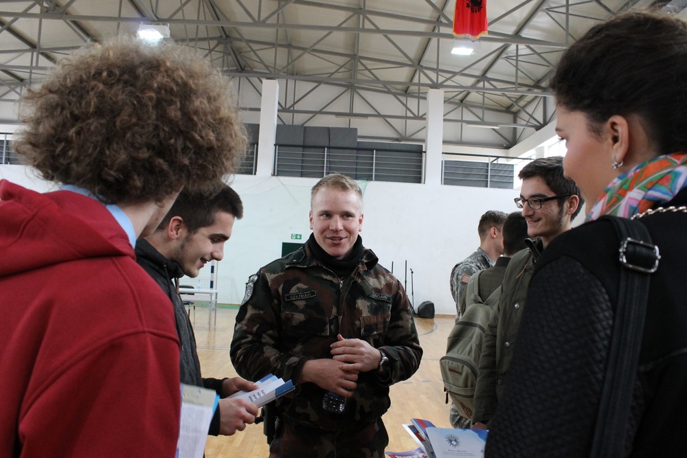 Soldiers talk with graduating Kosovo students about job opportunities