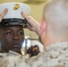 Marine recruits have their photograph taken on Parris Island
