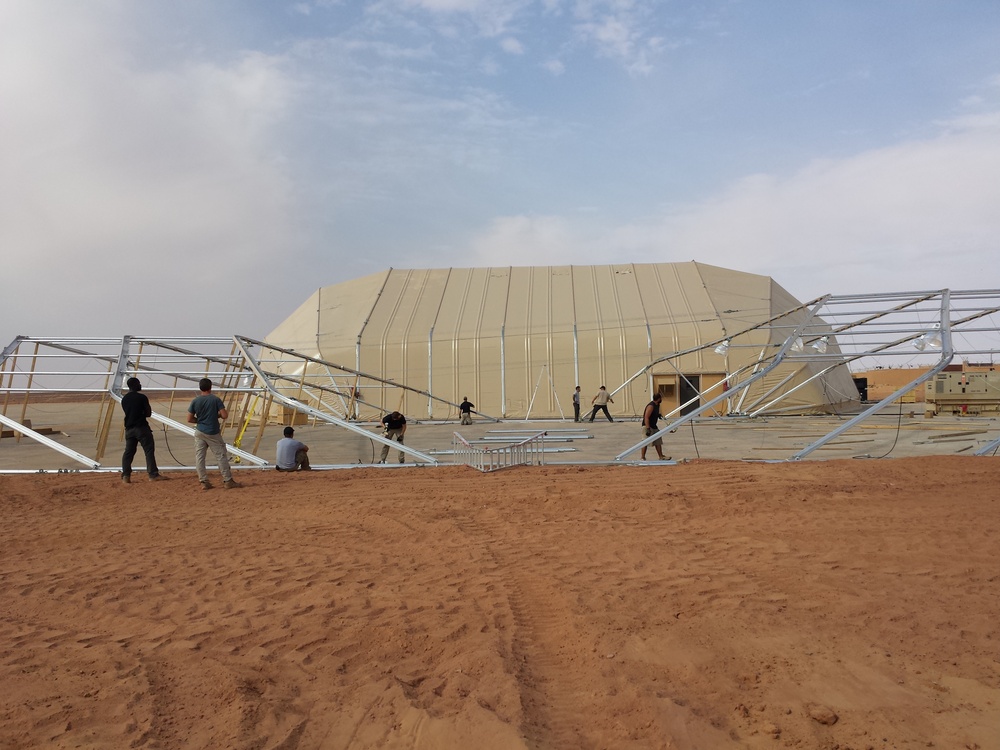 D-Cell lifts arches for a Large Area Maintenance Shelter
