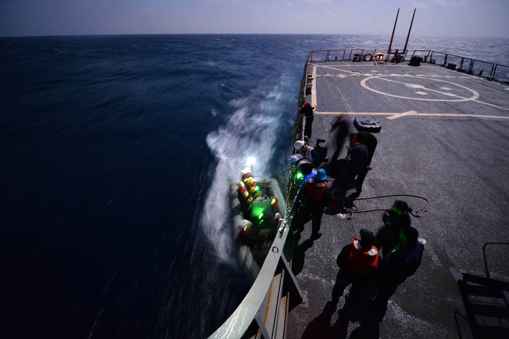 Small boat operations aboard USS Ross