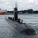 The Los Angeles-class submarine USS Tucson (SSN 770) arrives at Changi Naval Base in Singapore