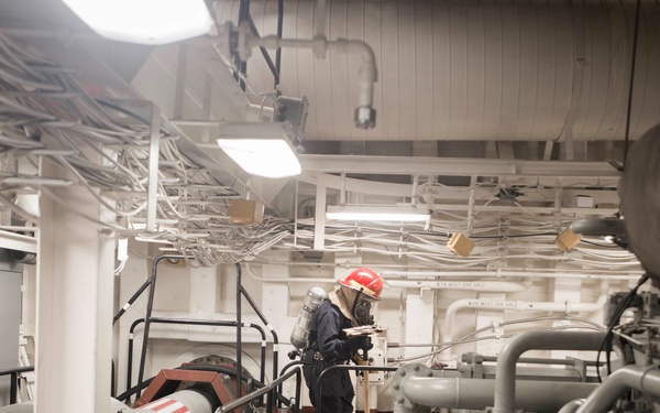 Main space fire drill aboard USS Arlington