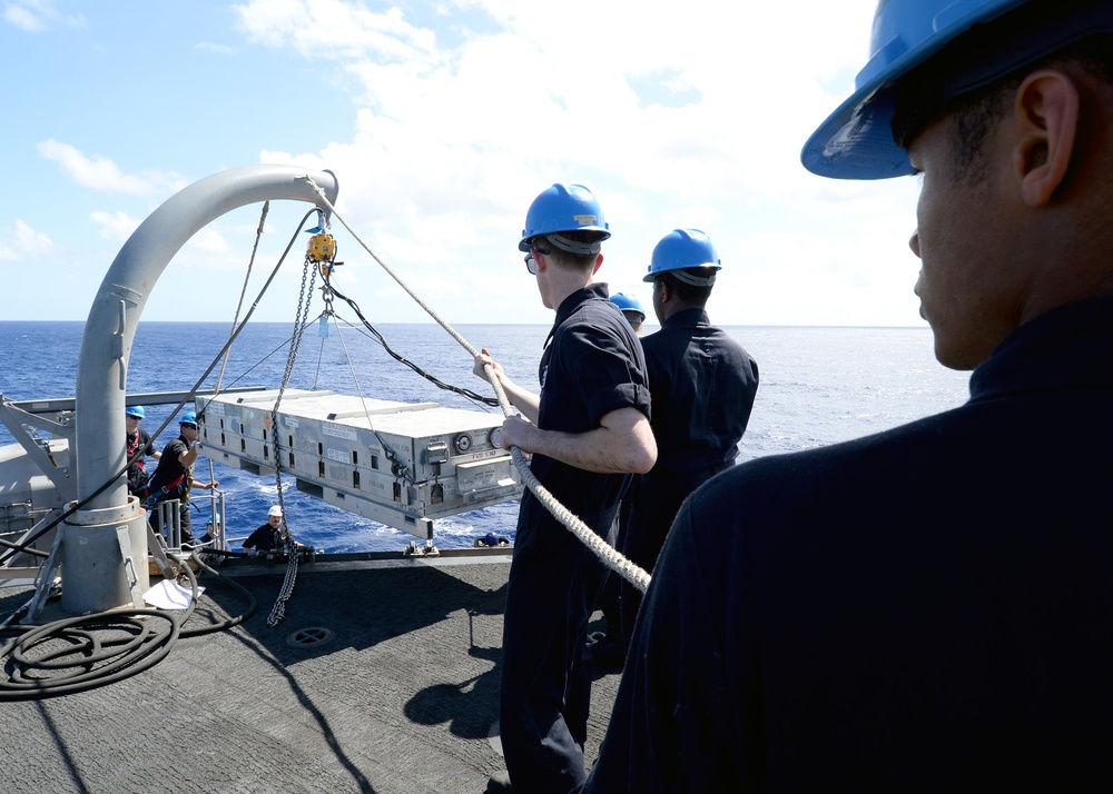 Missile upload evolution aboard USS Boxer