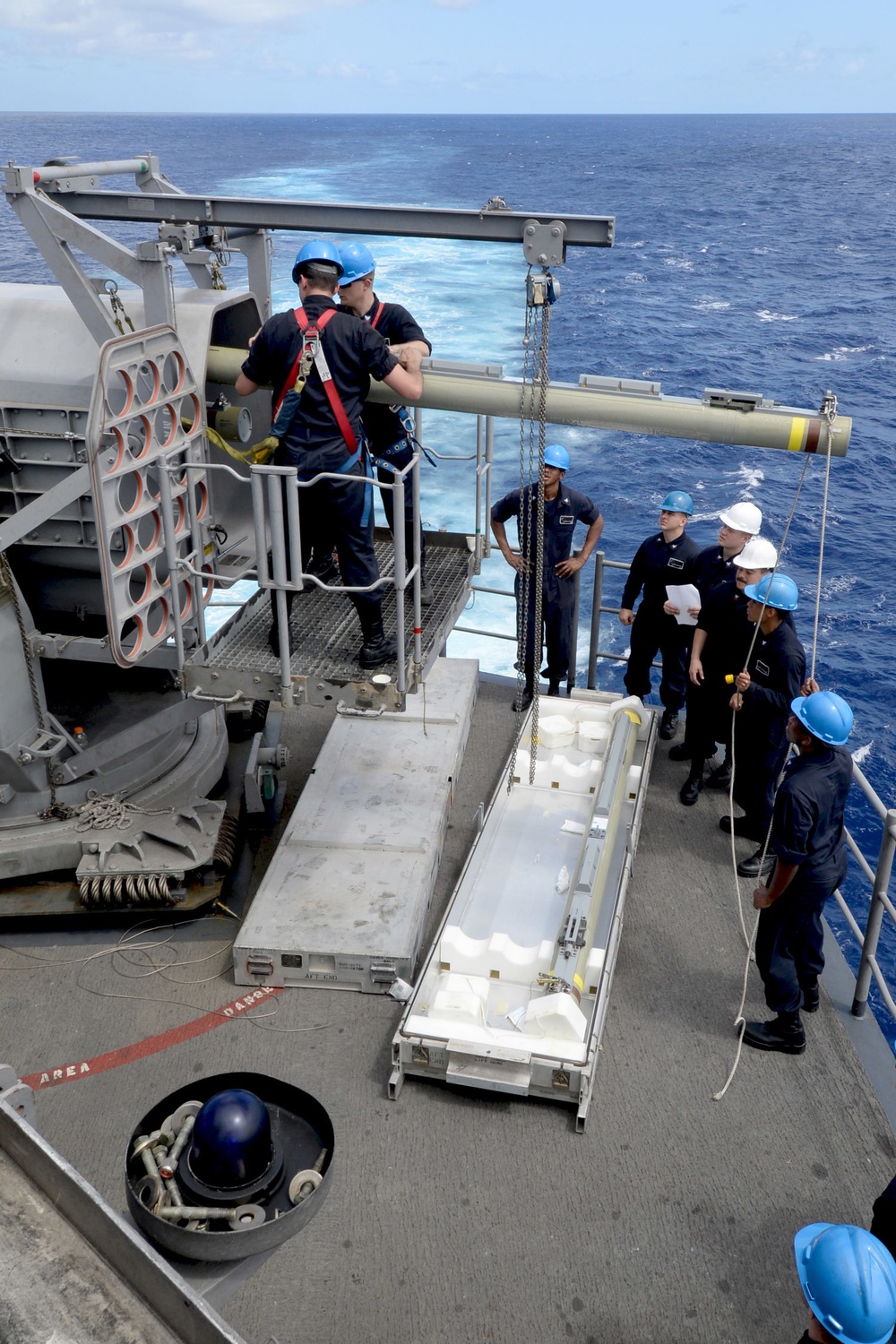 Missile upload evolution aboard USS Boxer